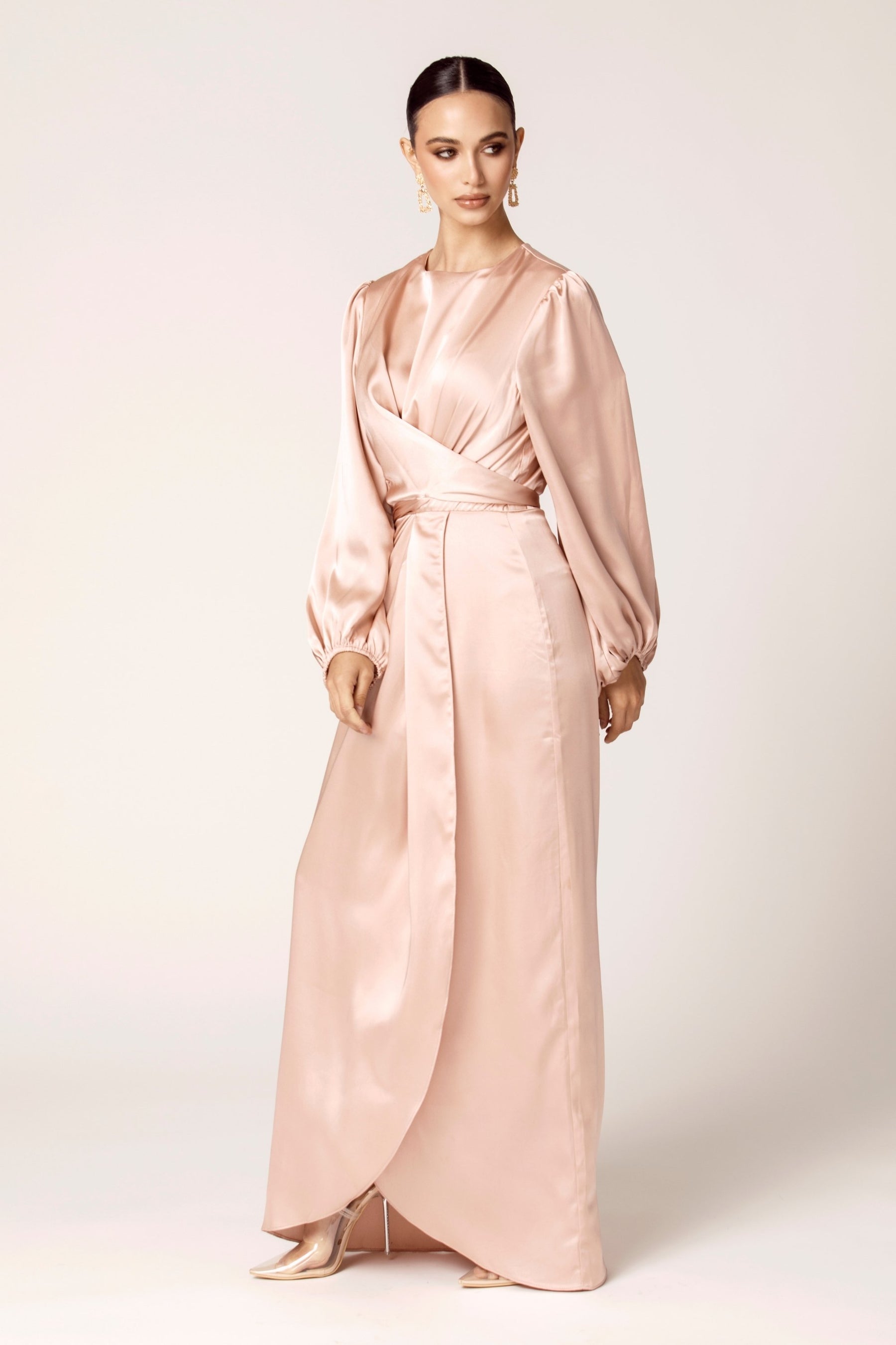 Julianna Satin Wrap Waist Maxi Dress ...